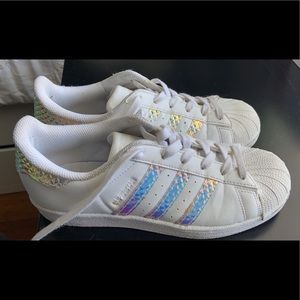 White iridescent superstar Adidas sneakers